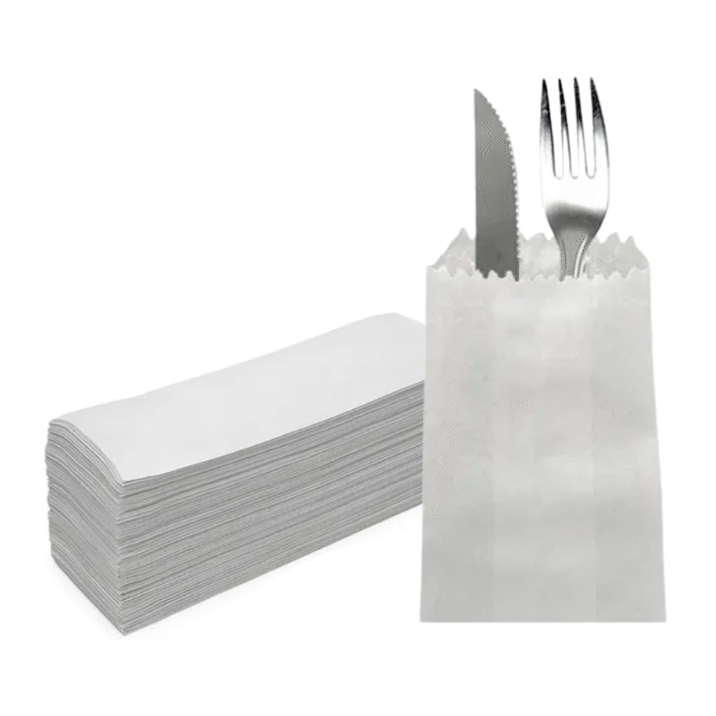 Saco de Papel para Talheres Branco Liso (Pacote c_ 400un) – Higiene e Apresentação