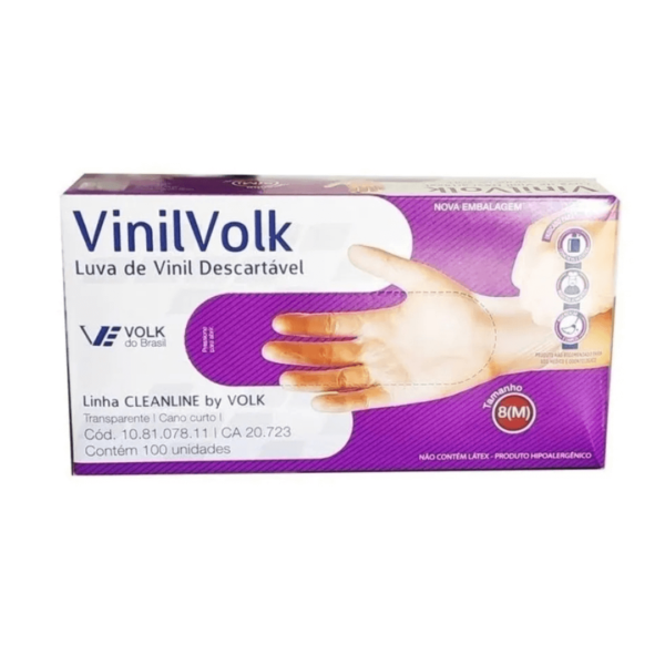 Luva Vinil Descartável Sem Amido Volk | Caixa com 100 Unidades | Limpezap