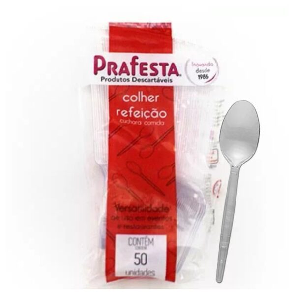 Colher Plástica Descartável Refeição Cristal 7030 Prafesta PT 50 UN