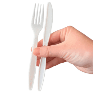 Kit Garfo e Faca Descartável Biodegradável (50 Pares)