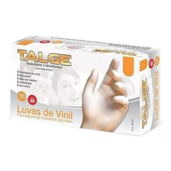 Luvas Descartáveis Talge Cor Transparente Tamanho G de Vinil em Kit de 10 x 100 Unidades
