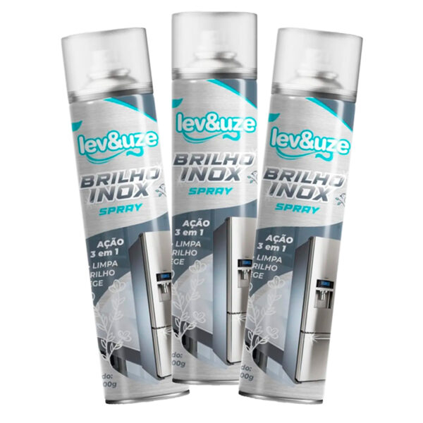 Brilho Inox Spray 300ml 3 em 1 Lev&Uze – Limpa, Dá Brilho e Protege