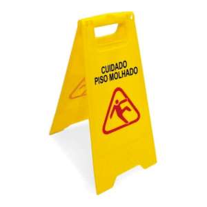 Placa de Sinalização ‘Cuidado Piso Molhado’ – Cavalete Amarelo Arqplast 1