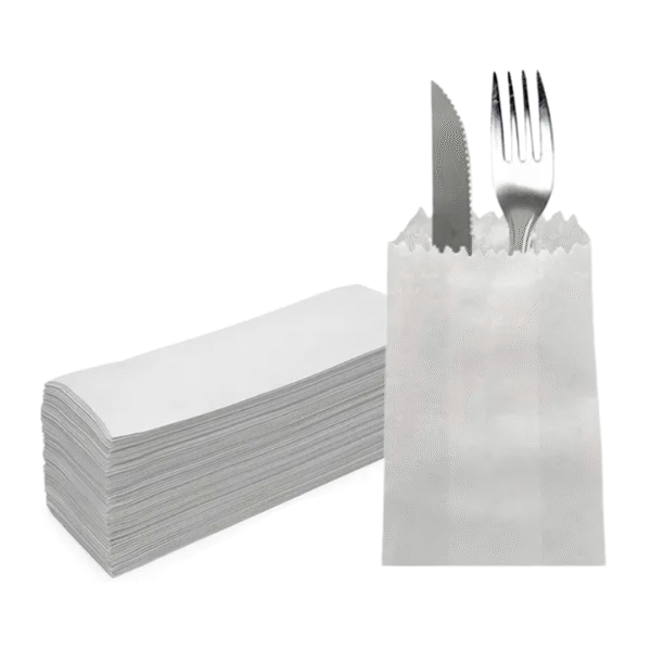 Saco de Papel para Talheres Branco Liso (Pacote c_ 400un) – Higiene e Apresentação