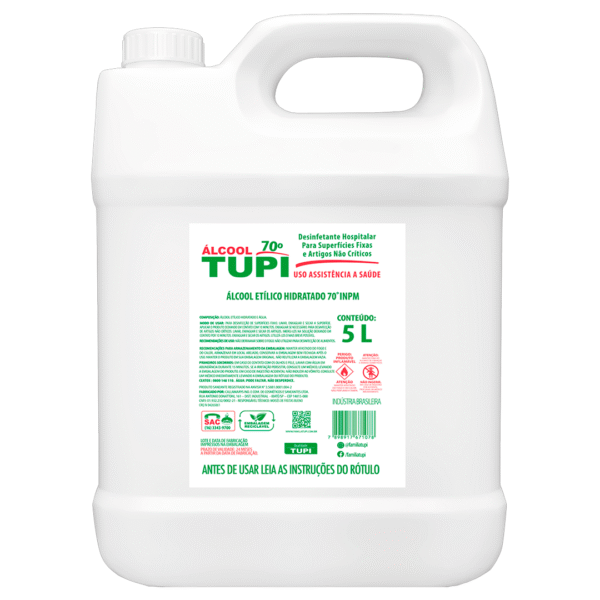 Álcool Líquido 70% INPM Tupi 5 Litros – Desinfetante de Uso Geral Profissional