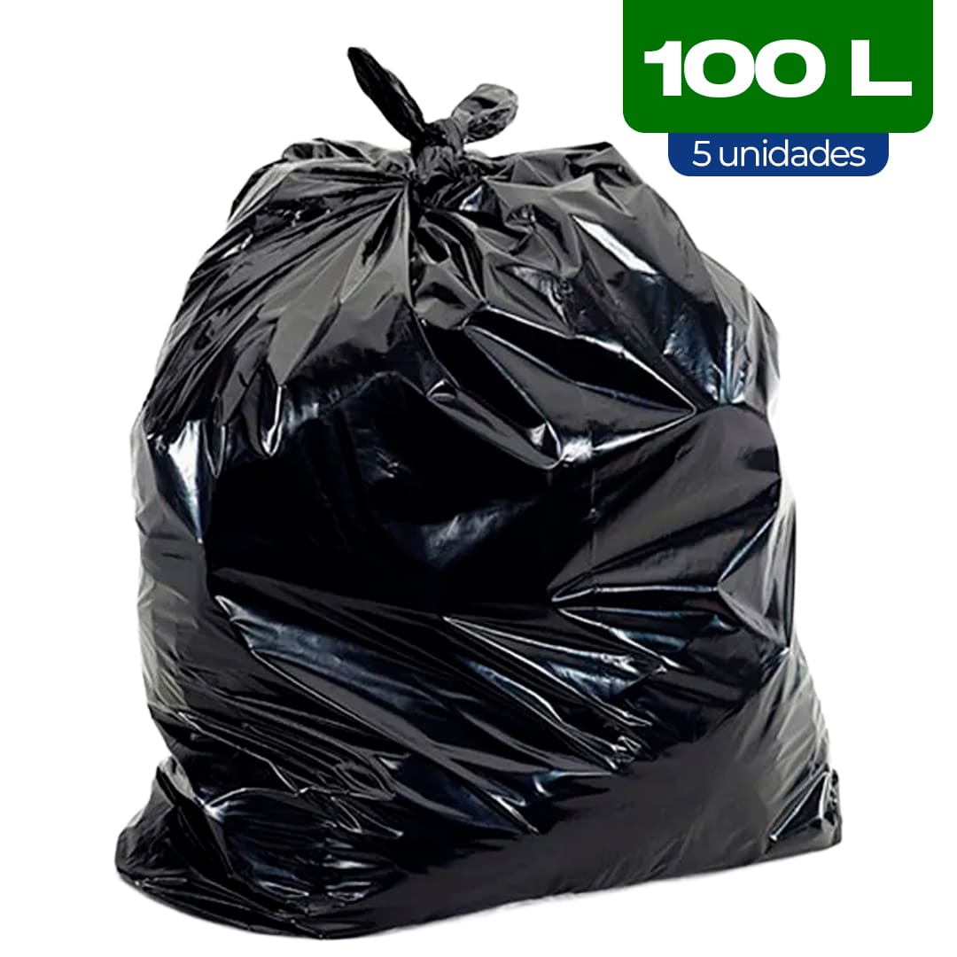 Saco de Lixo 100L Preto (Pacote Prático c/ 5 Unidades)